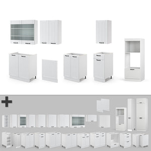 Vicco Cucina componibile Casa di campagna bianca/bianco 300 cm con armadio alto, senza piano di lavoro