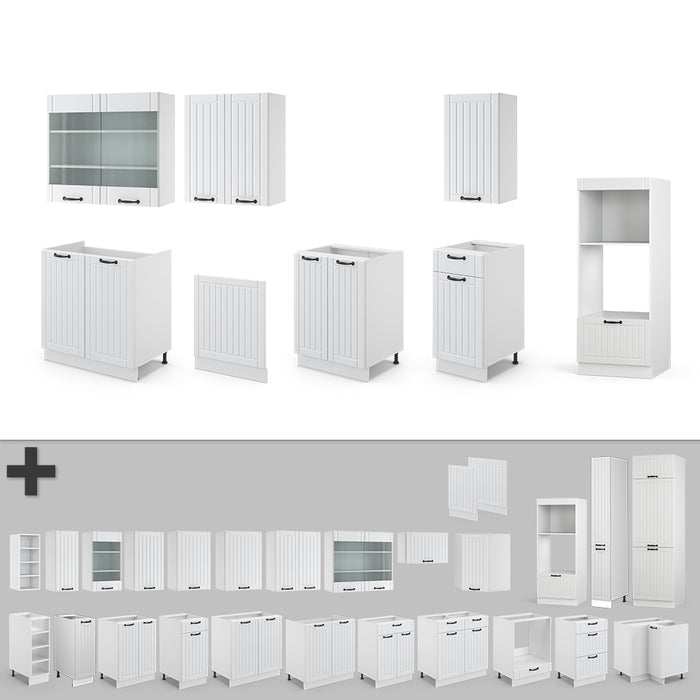 Vicco Cucina componibile Casa di campagna bianca/bianco 300 cm con armadio alto, PL Antracite