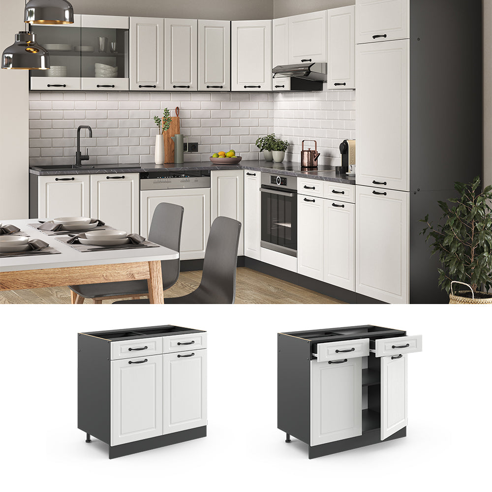 Vicco Mobiletto base per cucina Bianco casa di campagna 80 cm , PL Rovere