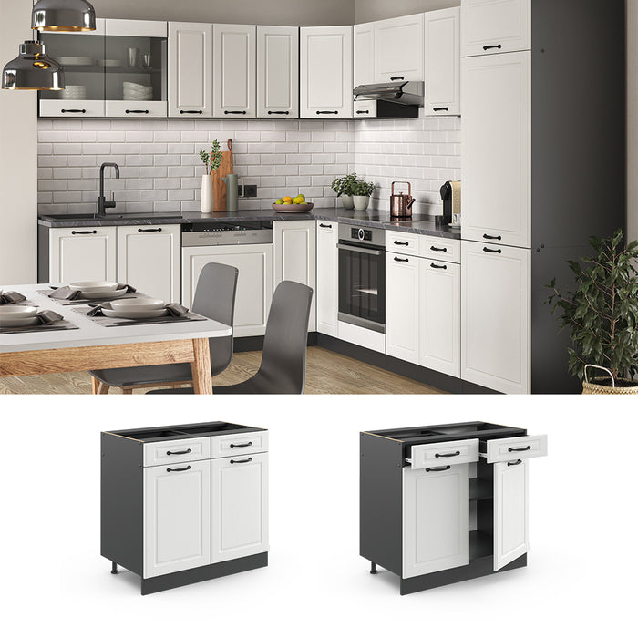 Vicco Mobiletto base per cucina Bianco casa di campagna 80 cm , PL Rovere