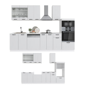 Vicco Cucina componibile Casa di campagna bianca/bianco 300 cm con armadio alto, senza piano di lavoro