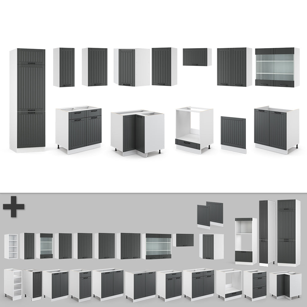 Vicco Cucina angolare completa Antracite casa di campagna/bianco 227 x 60 cm senza piano di lavoro