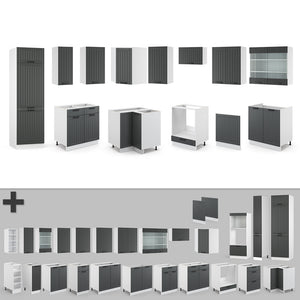 Vicco Cucina angolare completa Antracite casa di campagna/bianco 227 x 60 cm senza piano di lavoro