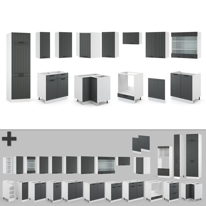 Vicco Cucina angolare completa Antracite casa di campagna/bianco 227 x 60 cm senza piano di lavoro