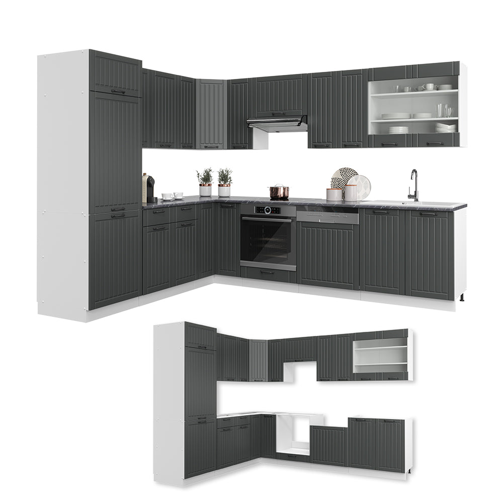Vicco Cucina angolare completa Antracite casa di campagna/bianco 227 x 287 cm , PL Marmo