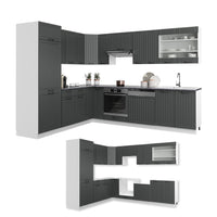 Vicco Cucina angolare completa Antracite casa di campagna/bianco 227 x 60 cm senza piano di lavoro