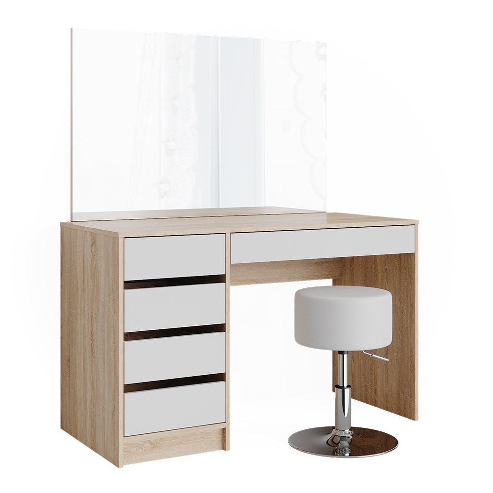 Vicco Tavolo da toeletta Bianco/Sonoma 120 cm con sgabello