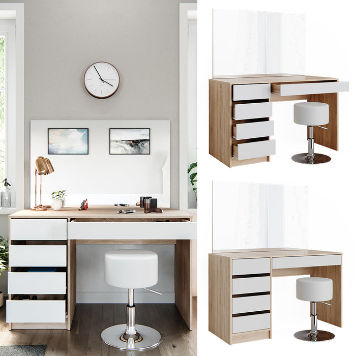 Vicco Tavolo da toeletta Bianco/Sonoma 120 cm con sgabello