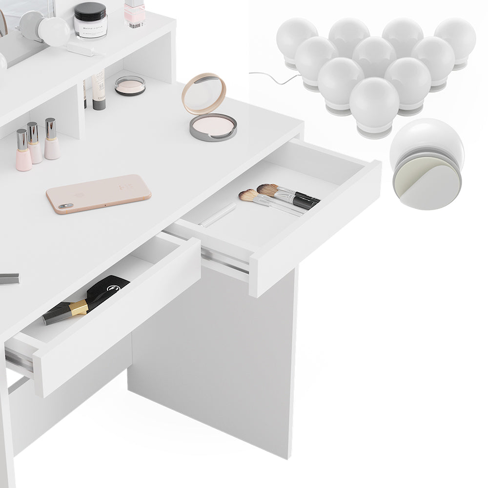 Vicco Tavolo da toeletta Bianco 80 cm con illuminazione a LED