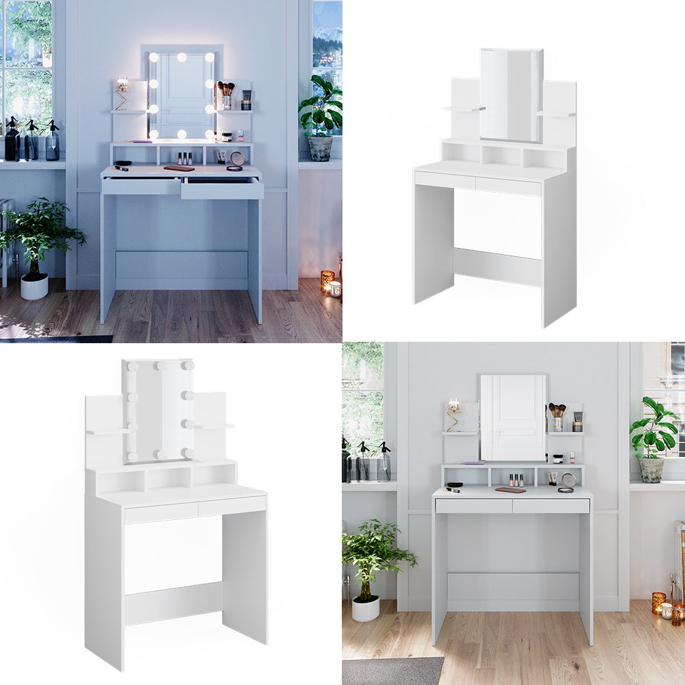 Vicco Tavolo da toeletta Bianco 80 cm con illuminazione a LED