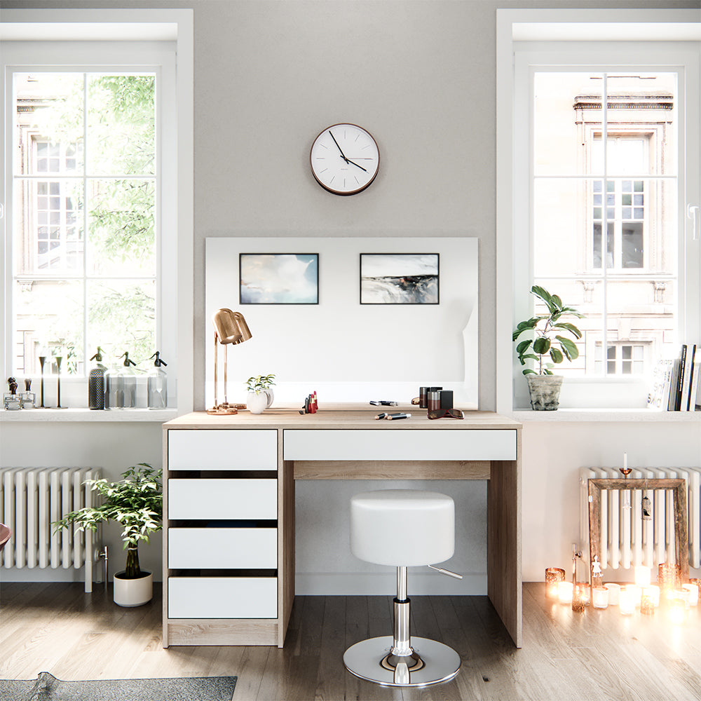 Vicco Tavolo da toeletta Bianco/Sonoma 120 cm con sgabello