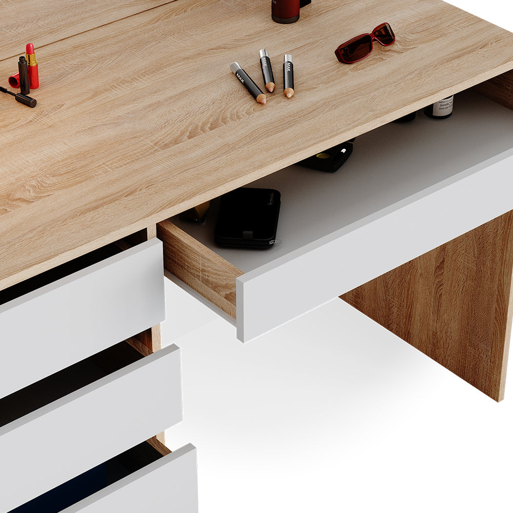 Vicco Tavolo da toeletta Bianco/Sonoma 120 cm con sgabello