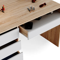 Vicco Tavolo da toeletta Bianco/Sonoma 120 cm con sgabello