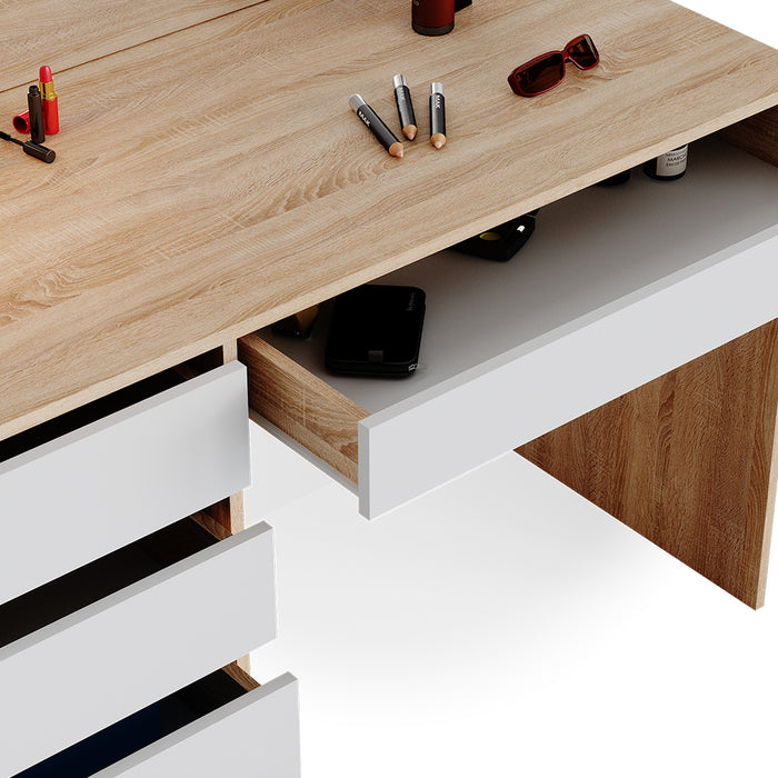 Vicco Tavolo da toeletta Bianco/Sonoma 120 cm con sgabello