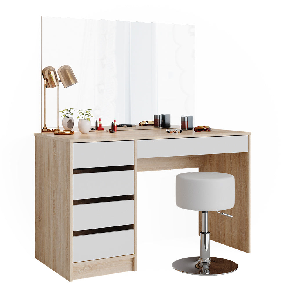 Vicco Tavolo da toeletta Bianco/Sonoma 120 cm con sgabello