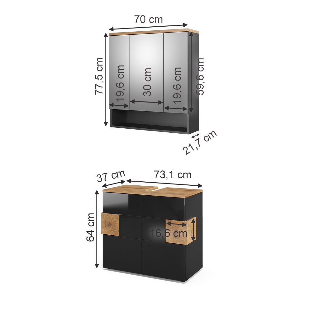 Vicco Set mobili bagno Antracite 2 parti
