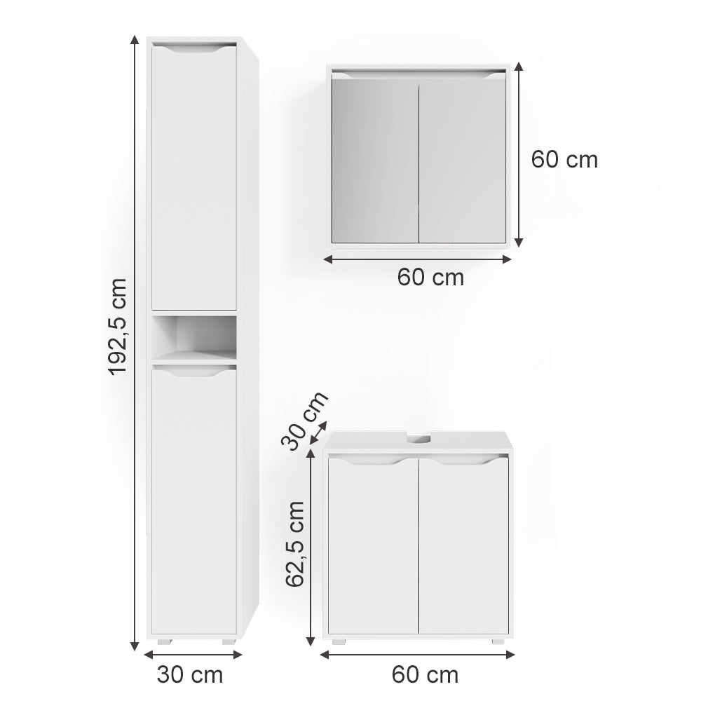 Vicco Set mobili bagno Bianco 3 parti, con colonna