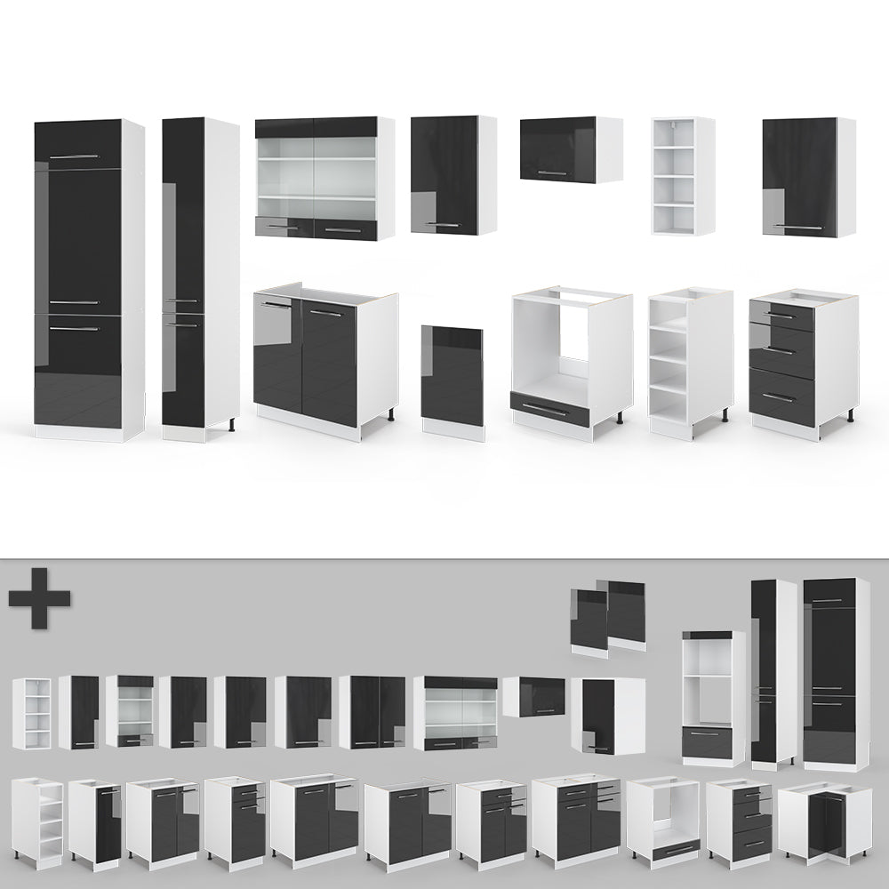 Vicco Cucina componibile Antracite lucido/bianco 355 cm , PL Rovere