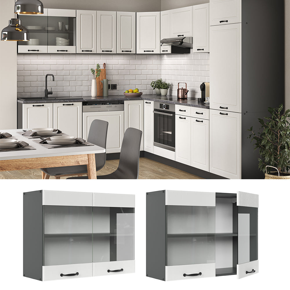 Vicco Mobile da cucina in vetro Bianco casa di campagna 80 cm