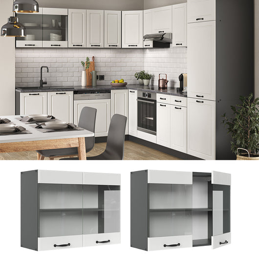 Vicco Mobile da cucina in vetro Bianco casa di campagna 80 cm