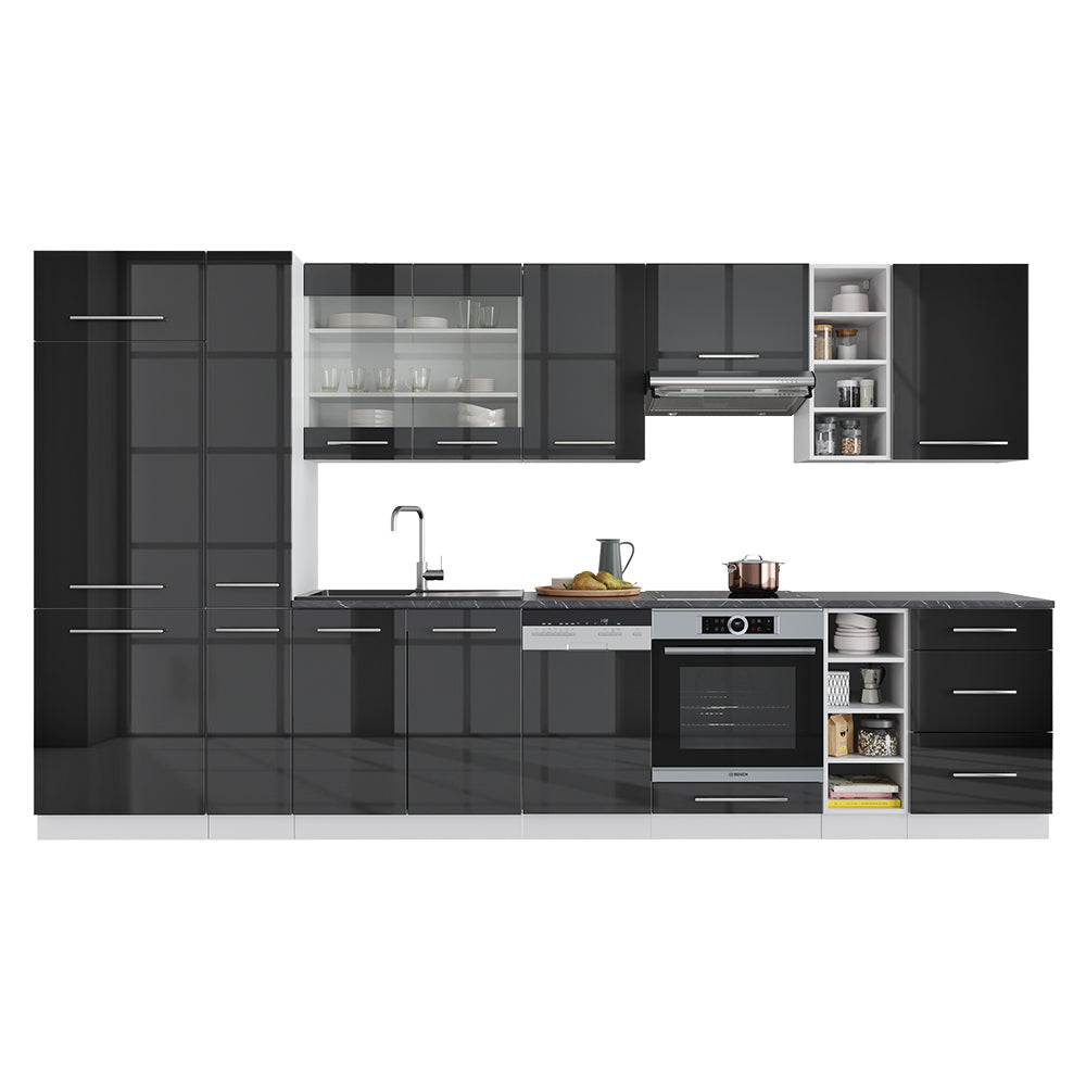 Vicco Cucina componibile Antracite lucido/bianco 355 cm senza piano di lavoro