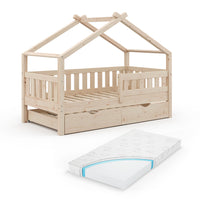 Vitalispa Letto montessori bambini Legno naturale 80x160 cm con letto per ospiti e materasso