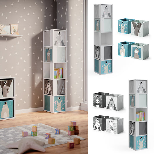 Vicco Libreria bambini Bianco 33.3 x 162.2 cm con 4 scatole pieghevoli