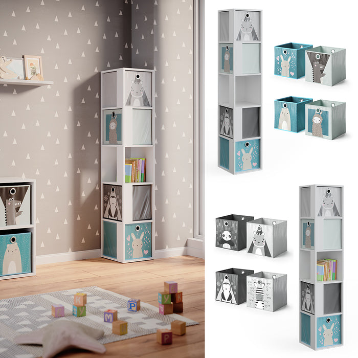 Vicco Libreria bambini Bianco 33.3 x 162.2 cm con 4 scatole pieghevoli