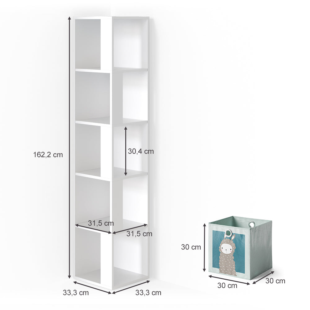 Vicco Libreria bambini Bianco 33.3 x 162.2 cm con 4 scatole pieghevoli
