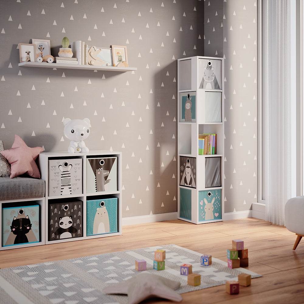 Vicco Libreria bambini Bianco 33.3 x 162.2 cm con 4 scatole pieghevoli