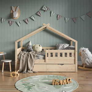 Vitalispa Letto montessori bambini Legno naturale 80x160 cm con letto per ospiti
