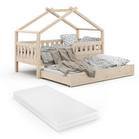 Vitalispa Letto montessori bambini Legno naturale 80x160 cm con letto per ospiti e materasso