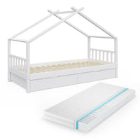 Vitalispa Letto montessori bambini Bianco 90x200 cm con 2 cassetti e materasso