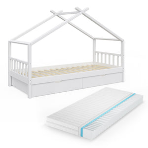 Vitalispa Letto montessori bambini Bianco 90x200 cm con 2 cassetti e materasso