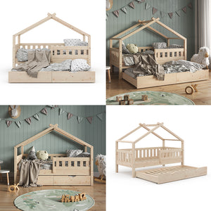 Vitalispa Letto montessori bambini Legno naturale 80x160 cm con letto per ospiti
