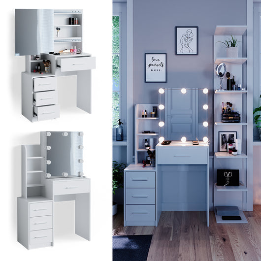 Vicco Tavolo da toeletta Bianco 36 cm con illuminazione a LED