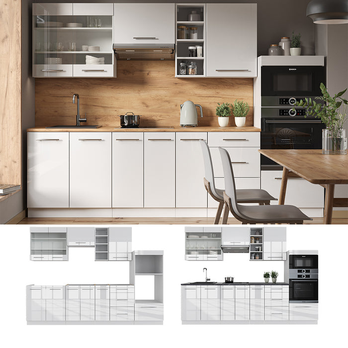 Vicco Cucina componibile Bianco lucido/bianco 280 cm senza piano di lavoro