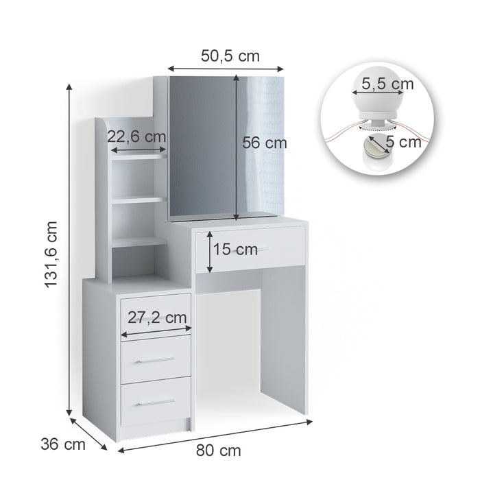 Vicco Tavolo da toeletta Bianco 36 cm con illuminazione a LED