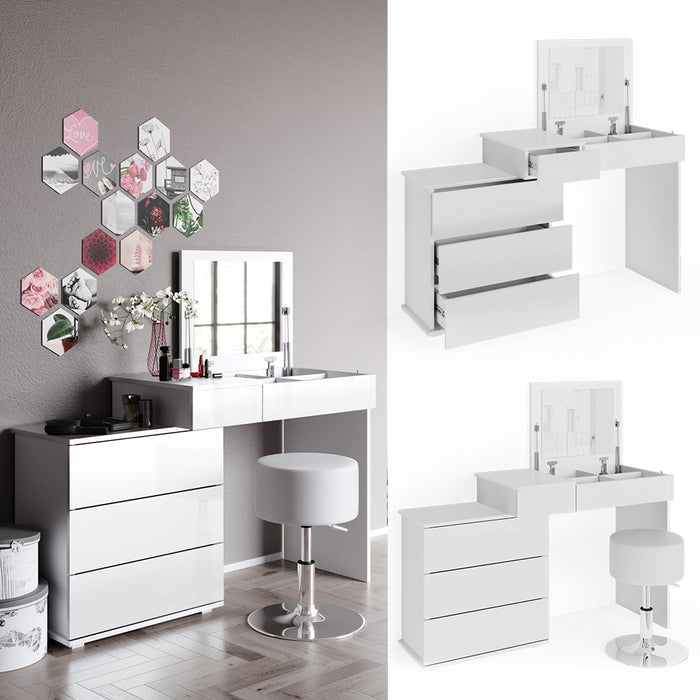 Vicco Tavolo da toeletta Bianco 117.4 cm con sgabello