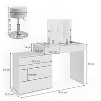 Vicco Tavolo da toeletta Bianco 117.4 cm con sgabello