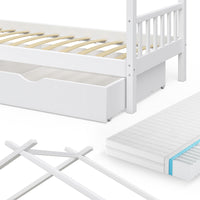 Vitalispa Letto montessori bambini Bianco 90x200 cm con 2 cassetti e materasso