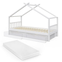 Vitalispa Letto montessori bambini Bianco 90x200 cm con 2 cassetti e materasso