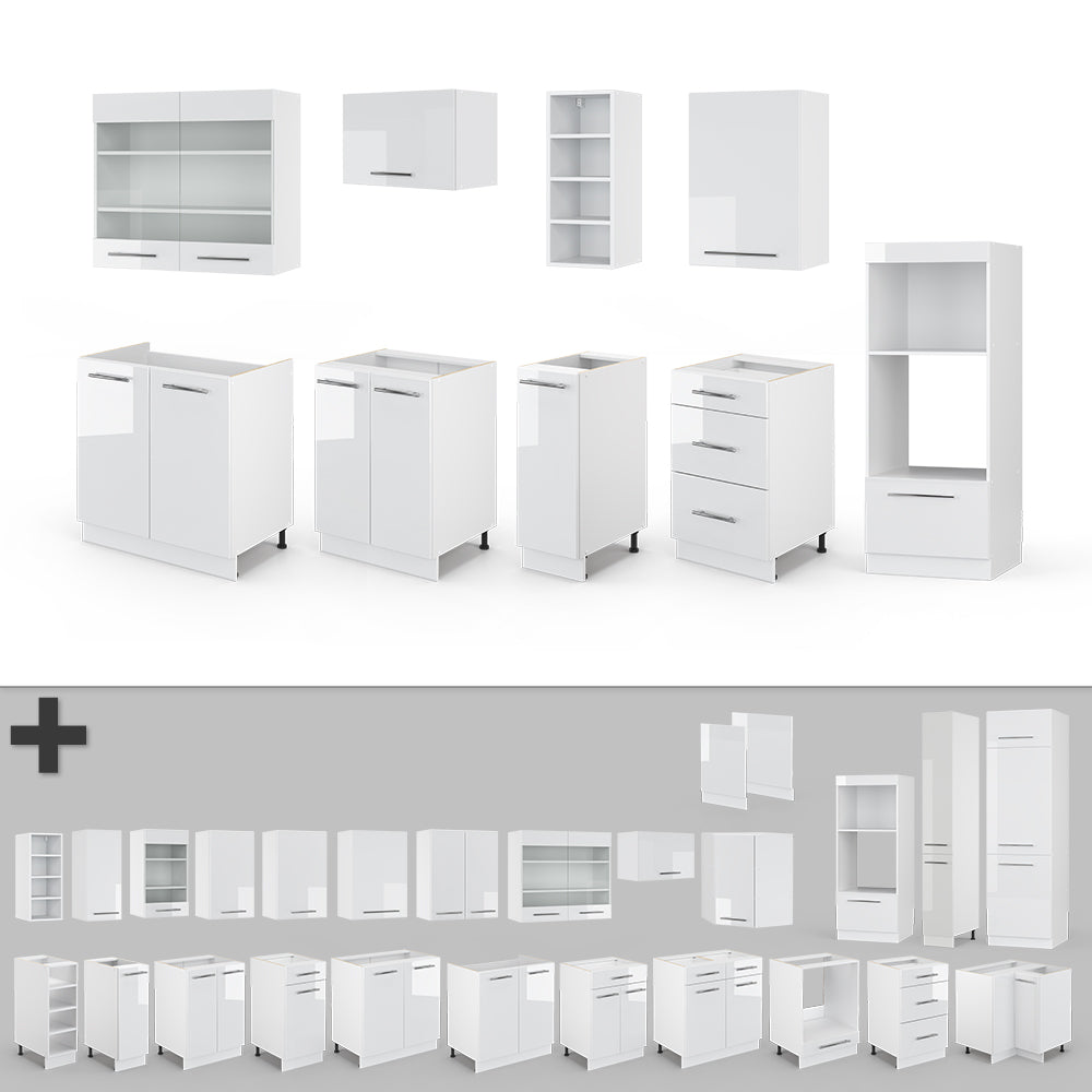 Vicco Cucina componibile Bianco lucido/bianco 280 cm senza piano di lavoro
