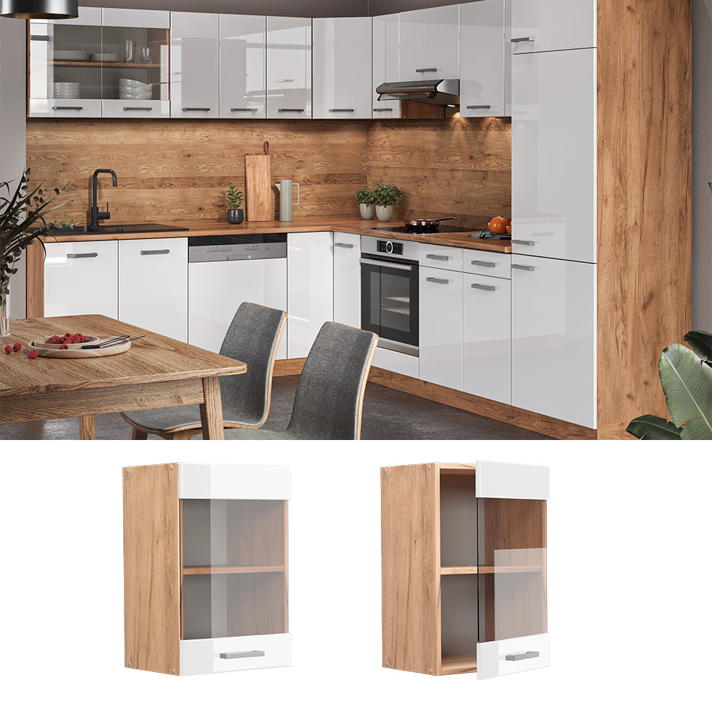 Vicco Mobile da cucina in vetro Bianco lucido 40 cm