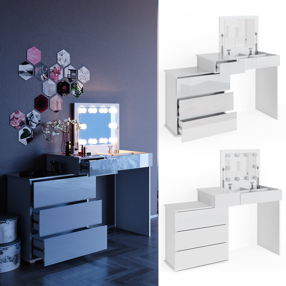 Vicco Tavolo da toeletta Bianco 117.4 cm con illuminazione a LED