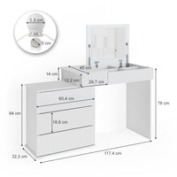 Vicco Tavolo da toeletta Bianco 117.4 cm con illuminazione a LED