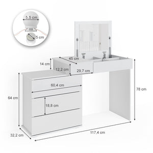 Vicco Tavolo da toeletta Bianco 117.4 cm con illuminazione a LED