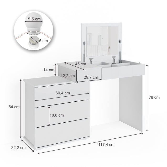 Vicco Tavolo da toeletta Bianco 117.4 cm con illuminazione a LED