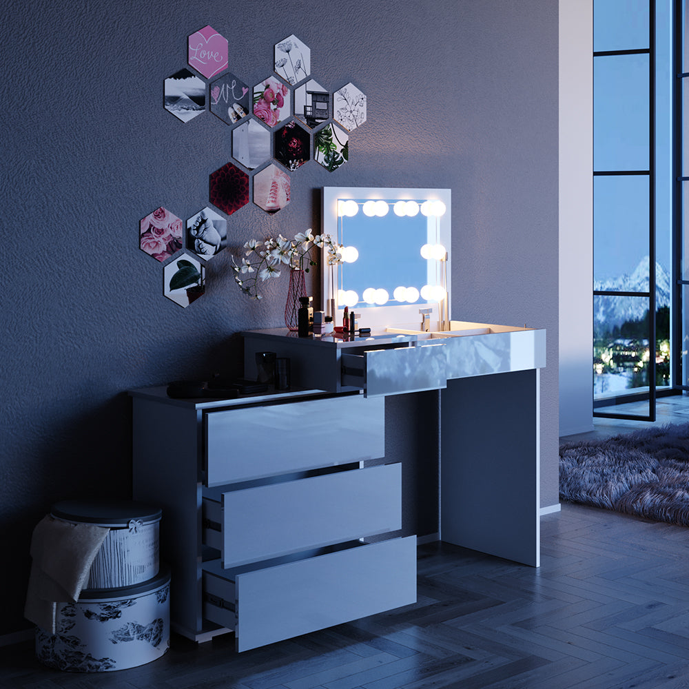 Vicco Tavolo da toeletta Bianco 117.4 cm con illuminazione a LED