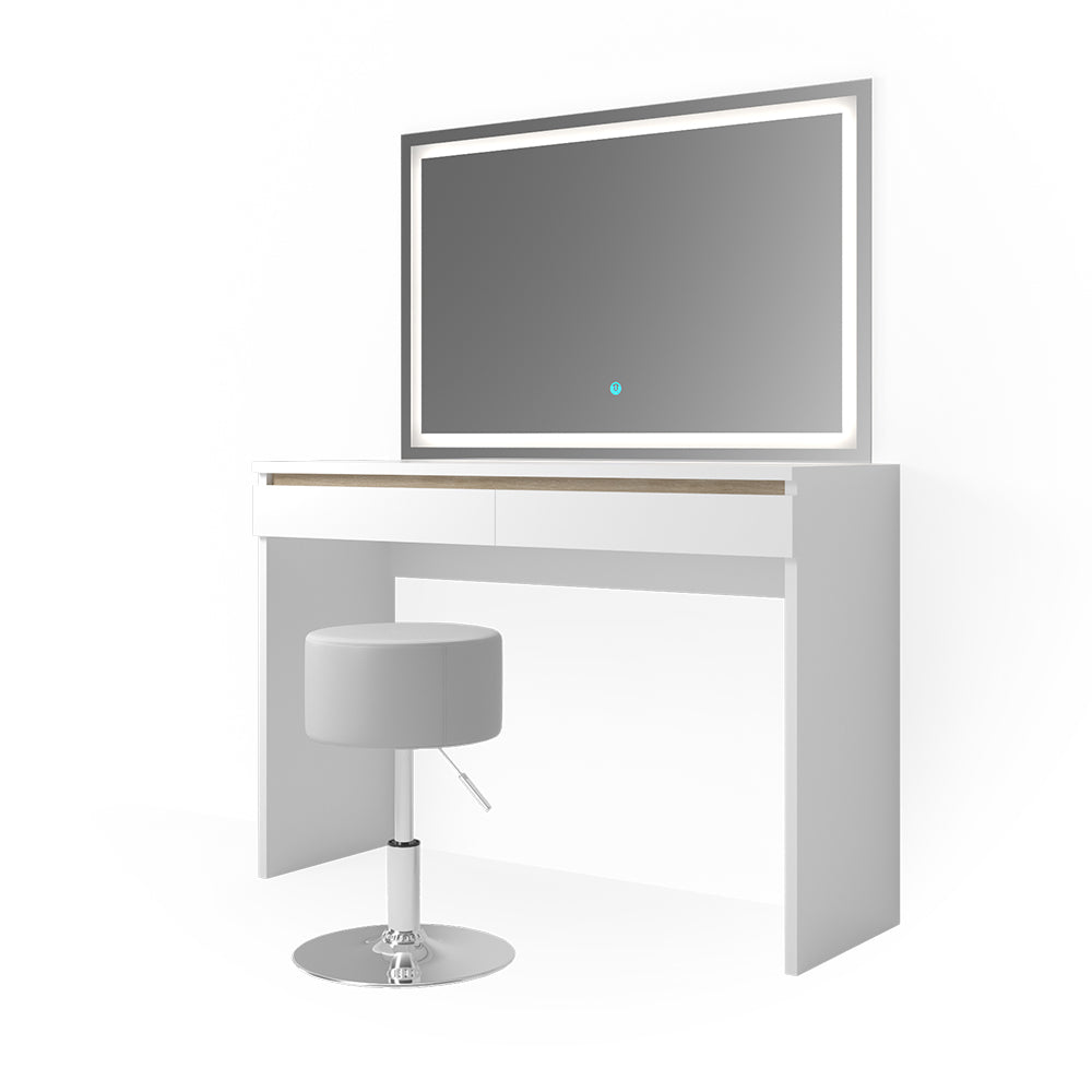 Vicco Tavolo da toeletta Bianco 120 cm con specchio e sgabello a LED